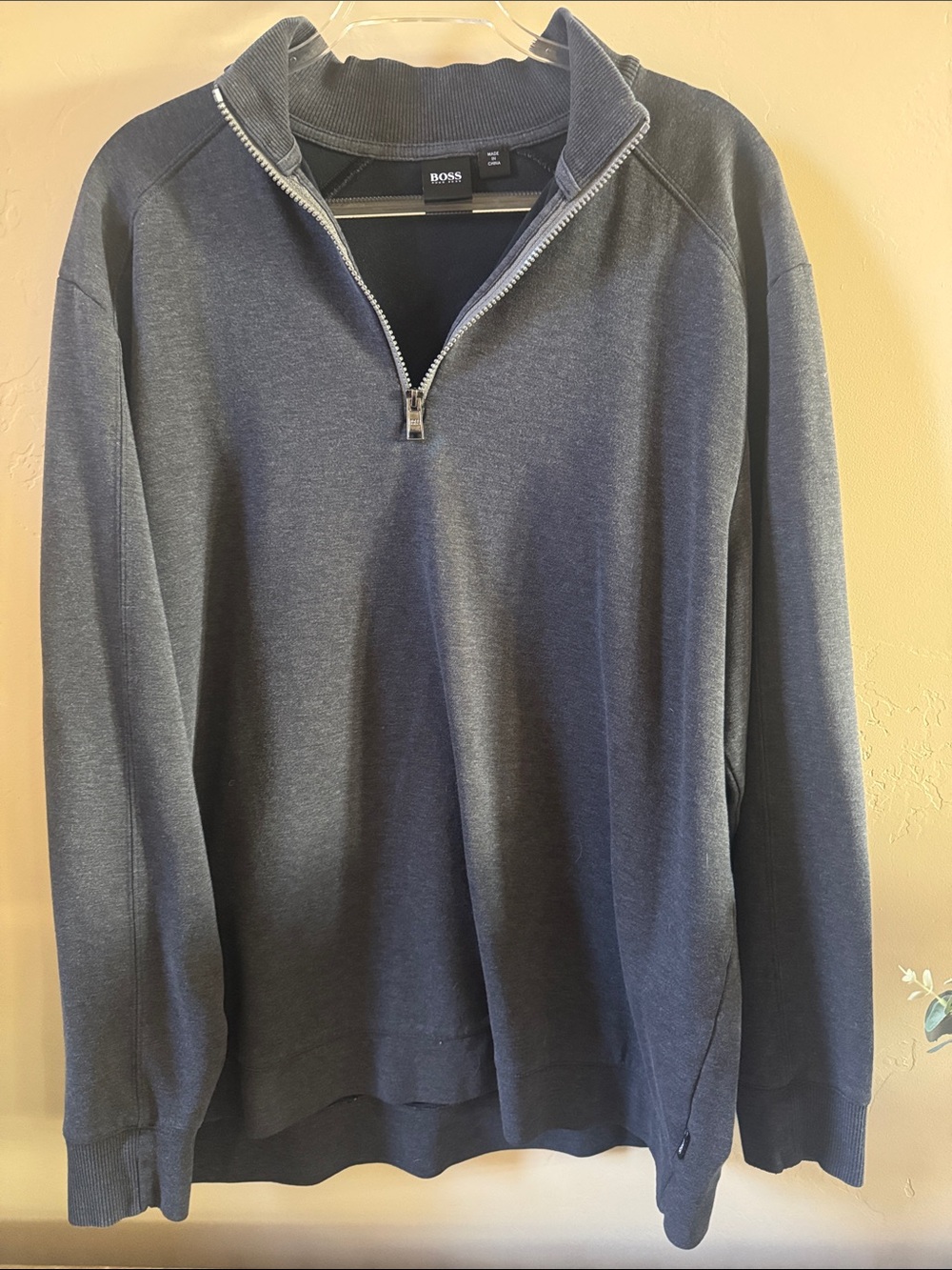 BOSS Men's Zip-Neck Sweater in Charcoal Gray
